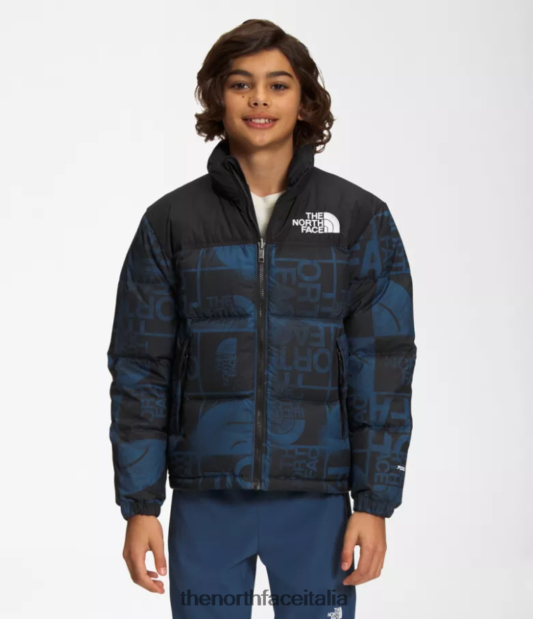 The North Face vestiario 460N8D686 colorante spray blu ombreggiato bambini giacca nuptse retrò stampata del 1996