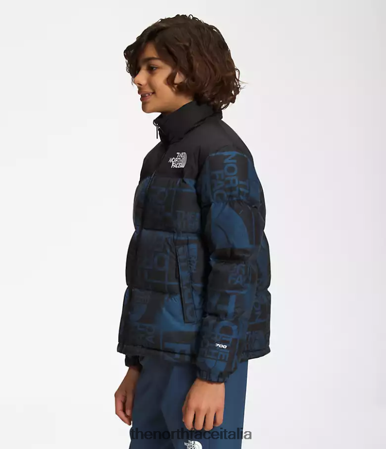 The North Face vestiario 460N8D686 colorante spray blu ombreggiato bambini giacca nuptse retrò stampata del 1996