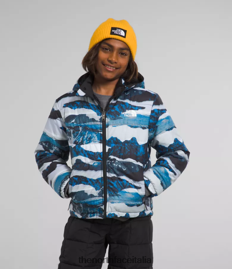The North Face vestiario 460N8D80 stampa traversata di montagna blu ottico bambini giacca reversibile mt chimbo con zip intera