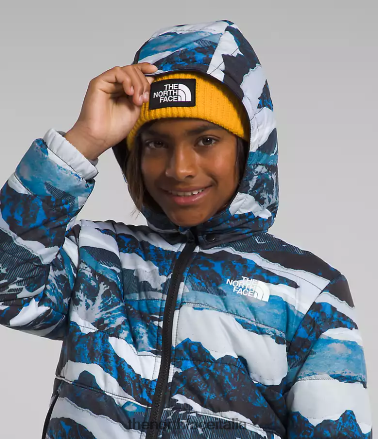 The North Face vestiario 460N8D80 stampa traversata di montagna blu ottico bambini giacca reversibile mt chimbo con zip intera