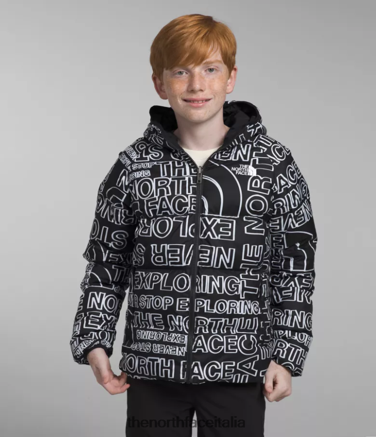The North Face vestiario 460N8D817 stampa del logo tnf nero con pennarello tnf bambini Piumino North reversibile con cappuccio
