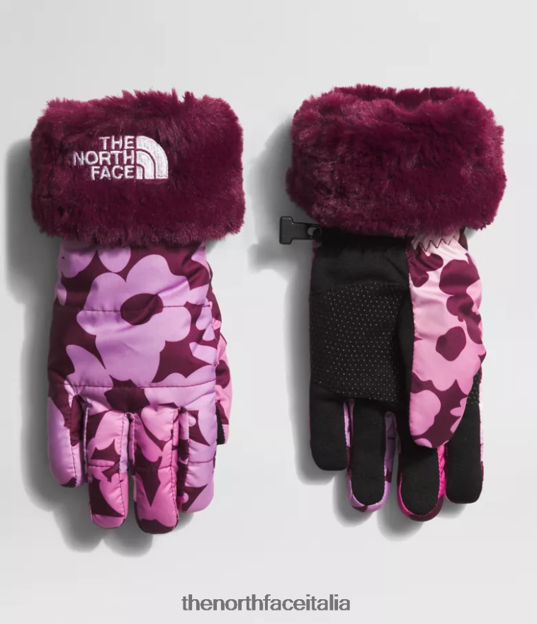 The North Face accessorio 460N8D461 stampa floreale sfumata boysenberry bambini Guanti a spirale di muschio