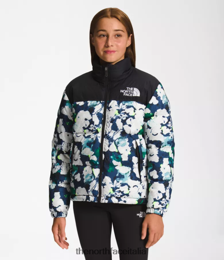 The North Face vestiario 460N8D910 stampa astratta del summit navy bambini Giacca nuptse retrò del 1996