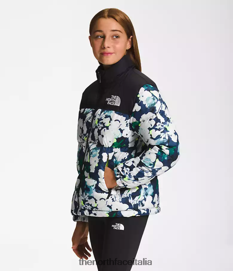 The North Face vestiario 460N8D910 stampa astratta del summit navy bambini Giacca nuptse retrò del 1996