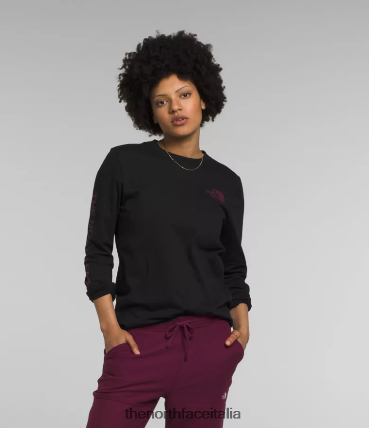 The North Face vestiario 460N8D1094 tnf nero/boysenberry donne maglietta con grafica a maniche lunghe