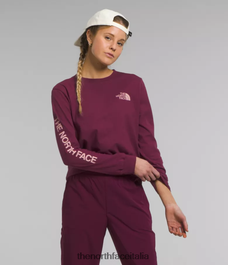 The North Face vestiario 460N8D1096 mirtillo rosso/muschio rosa donne maglietta con grafica a maniche lunghe