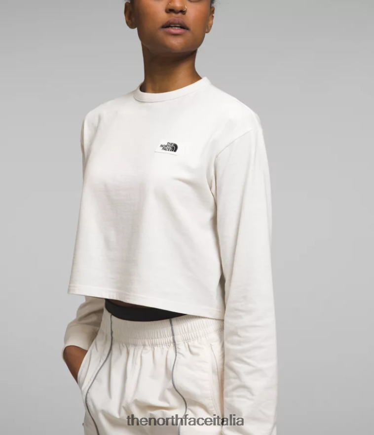 The North Face vestiario 460N8D851 gardenia bianca donne T-shirt con patch Heritage a maniche lunghe