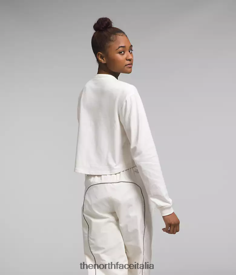 The North Face vestiario 460N8D851 gardenia bianca donne T-shirt con patch Heritage a maniche lunghe