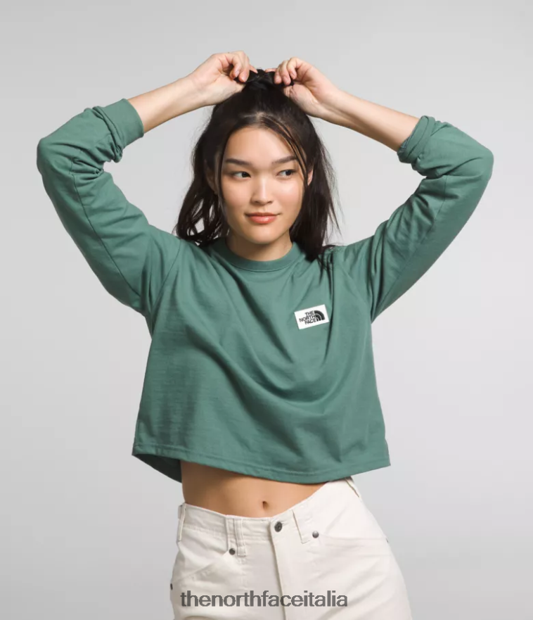 The North Face vestiario 460N8D852 salvia oscura donne T-shirt con patch Heritage a maniche lunghe