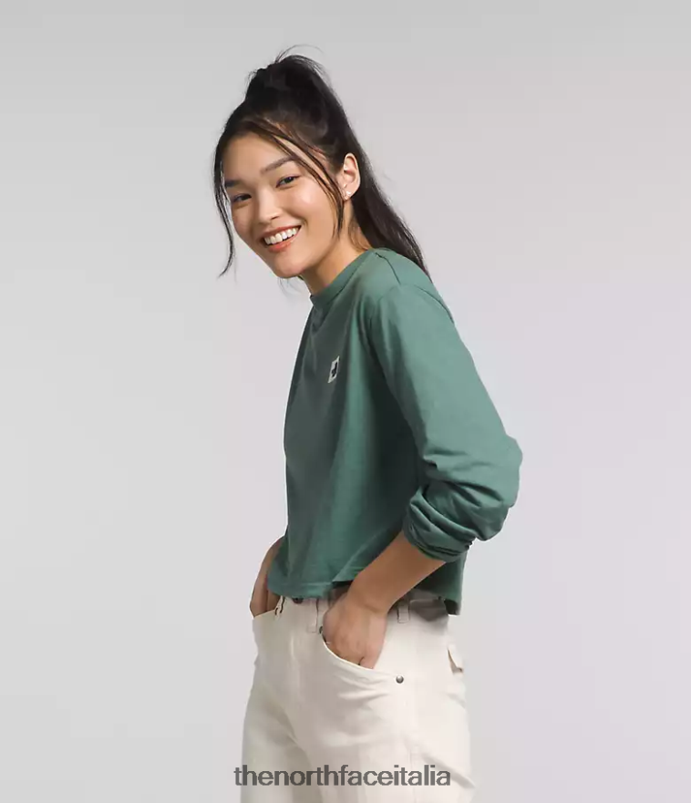 The North Face vestiario 460N8D852 salvia oscura donne T-shirt con patch Heritage a maniche lunghe