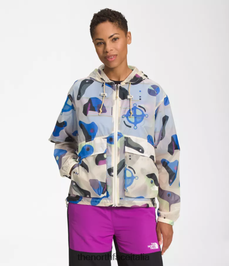 The North Face vestiario 460N8D1230 stampa infografica bianca gardenia donne Felpa con cappuccio antivento traslucida m66