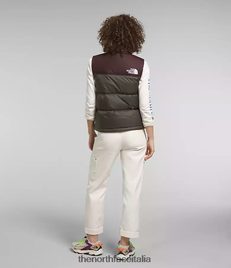 The North Face vestiario 460N8D432 nuovo verde talpa/marrone carbone donne Gilet retrò nuptse del 1996