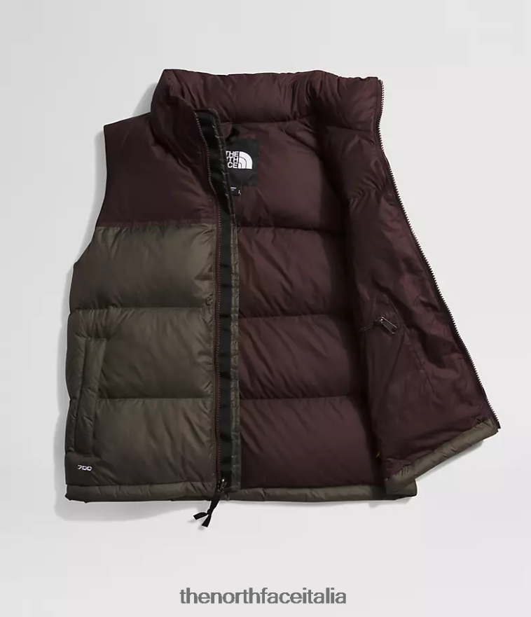 The North Face vestiario 460N8D432 nuovo verde talpa/marrone carbone donne Gilet retrò nuptse del 1996