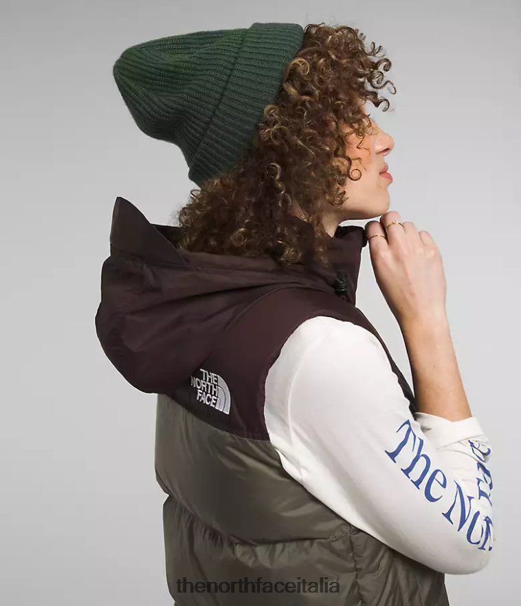 The North Face vestiario 460N8D432 nuovo verde talpa/marrone carbone donne Gilet retrò nuptse del 1996