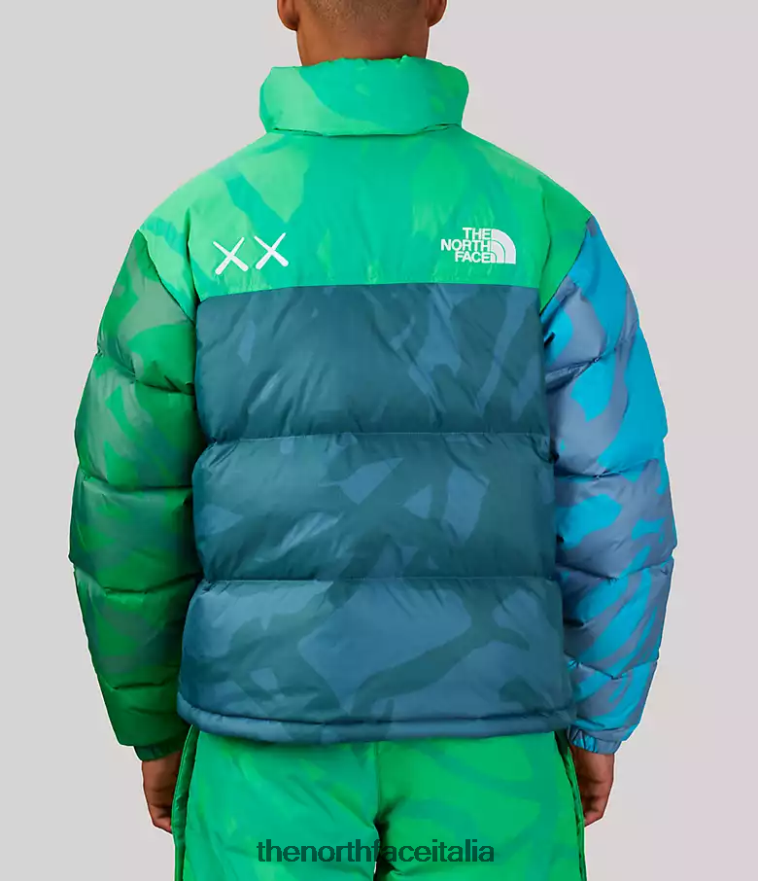 The North Face vestiario 460N8D591 stampa nuptse verde di sicurezza kw unisex giacca tnf x kaws retro 1996 nuptse