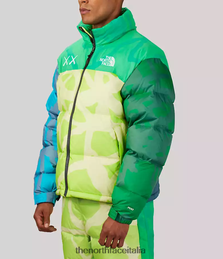 The North Face vestiario 460N8D591 stampa nuptse verde di sicurezza kw unisex giacca tnf x kaws retro 1996 nuptse