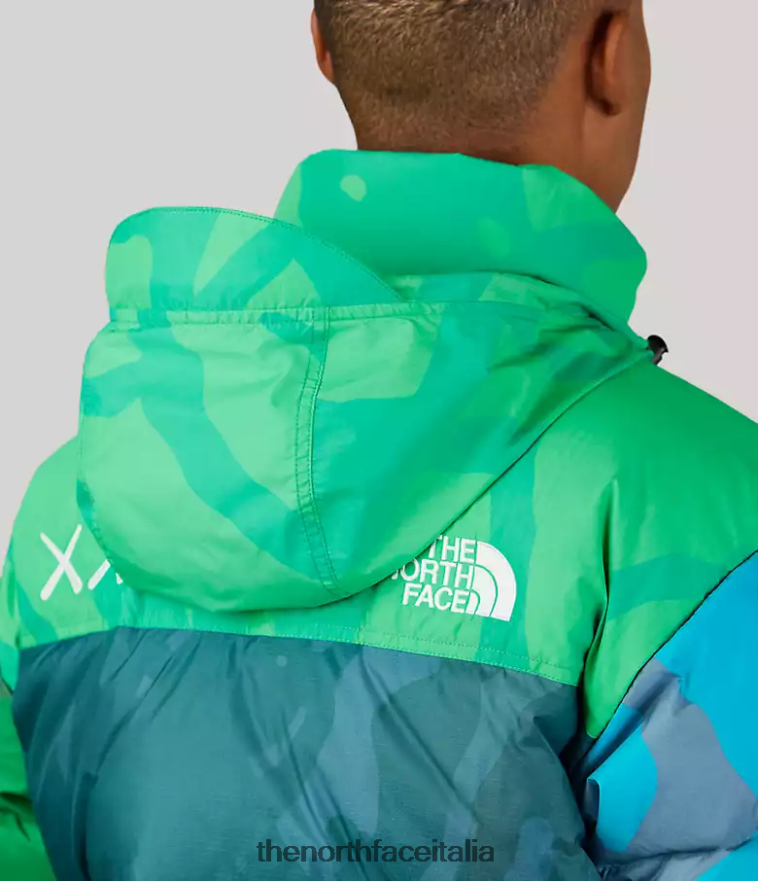 The North Face vestiario 460N8D591 stampa nuptse verde di sicurezza kw unisex giacca tnf x kaws retro 1996 nuptse