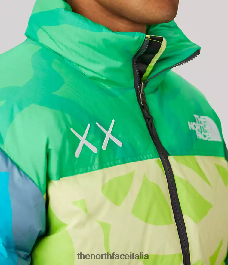 The North Face vestiario 460N8D591 stampa nuptse verde di sicurezza kw unisex giacca tnf x kaws retro 1996 nuptse