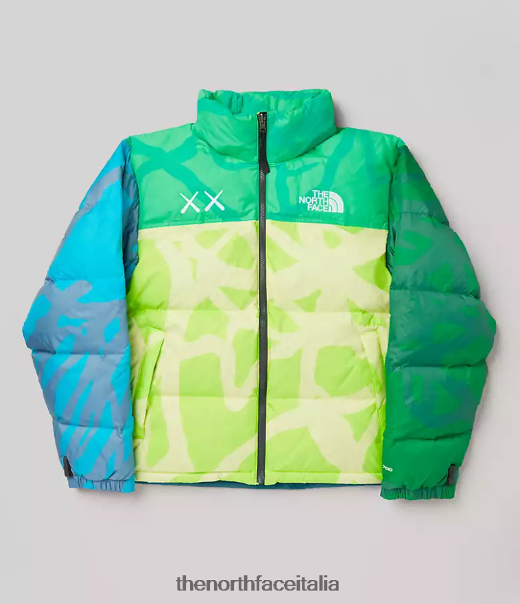 The North Face vestiario 460N8D591 stampa nuptse verde di sicurezza kw unisex giacca tnf x kaws retro 1996 nuptse