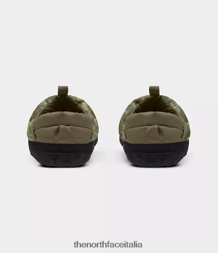 The North Face calzature 460N8D558 stampa mimetica puntinata oliva militare/giallo led uomini muli nuptse