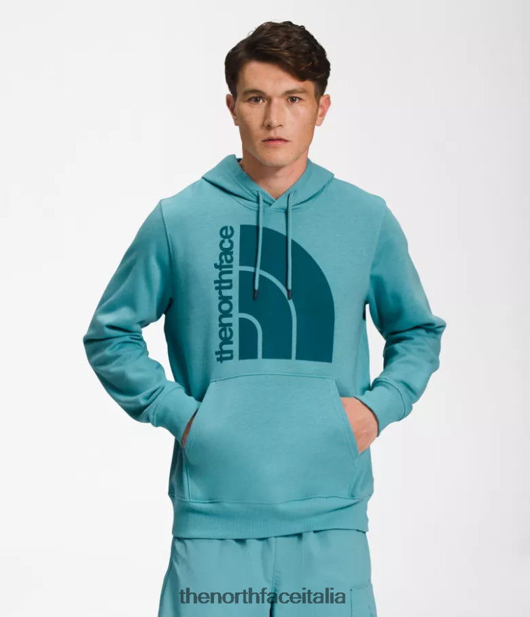The North Face vestiario 460N8D1122 corallo blu delle acque della barriera corallina uomini Felpa con cappuccio jumbo a mezza cupola