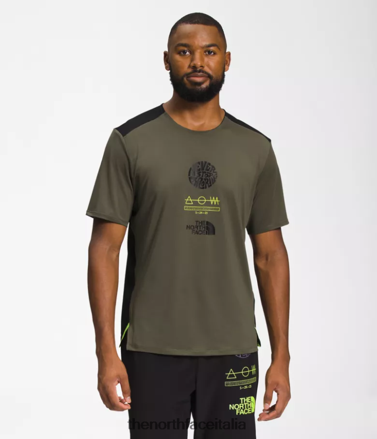 The North Face vestiario 460N8D881 novità verde tortora/tnf nero/giallo led uomini trailwear Lost Coast a maniche corte