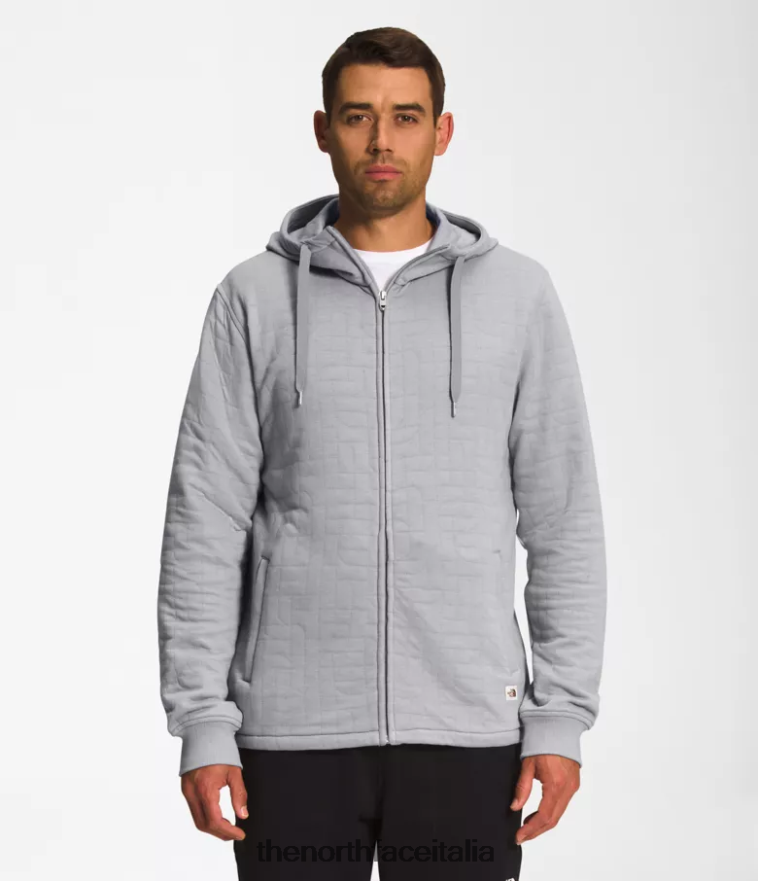 The North Face vestiario 460N8D653 fusione di erica bianca grigia uomini Felpa con cappuccio e zip intera trapuntata a punta lunga