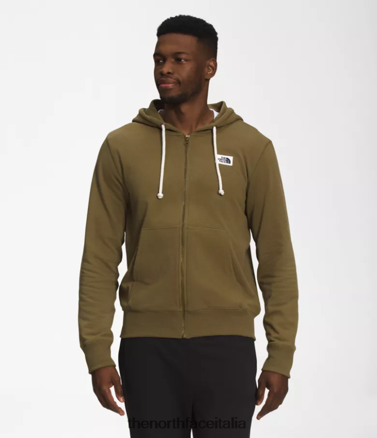 The North Face vestiario 460N8D705 olivo militare uomini Felpa con cappuccio e zip intera con patch Heritage
